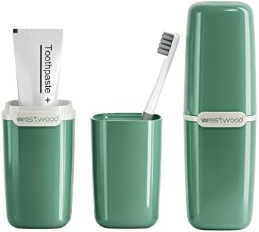 Green Plastic Travel Toothbrush Holder Case with Cover, Portable Travel Toothbrush Cup, Storage Container for School Camping Business Trip Bathroom