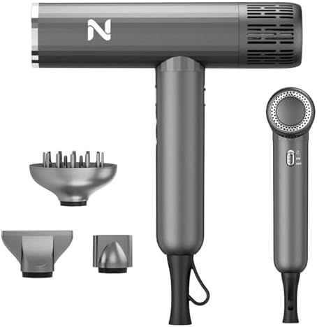 Ionic Salon Hair Dryer with 3 Attachments, 1600W Professional Blow Dryer with 110000RPM High Speed Brushless Motor for Fast Drying, Lightweight, Low Noise, Locking Function, 4 Temps & 3 Speeds