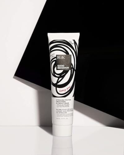IGK GOOD BEHAVIOR Spirulina Protein Smoothing Spray + Anti-Frizz Smoothing Blowout Balm | Keratin Like Treatment + Frizz Control + Heat Protectant | Vegan + Cruelty Free