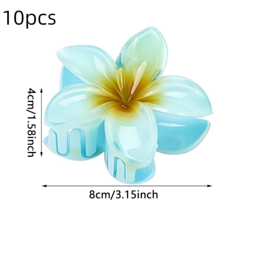 10 Pcs Hawaiian Plumeria Hair Clips, Flower Claw Clips for Thick and Thin Hair, Non-slip Beach Hairpins for Women