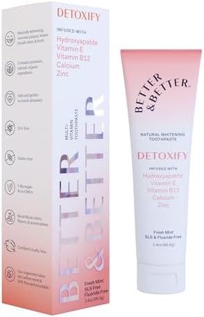 Better & Better Detoxify Hydroxyapatite Toothpaste | Whitening Toothpaste Infused w/Vitamins E & B12, Calcium & Zinc | Fluoride & SLS Free for Sensitive Brushers | Fresh Mint Flavor | 3.4oz, 1 Pack