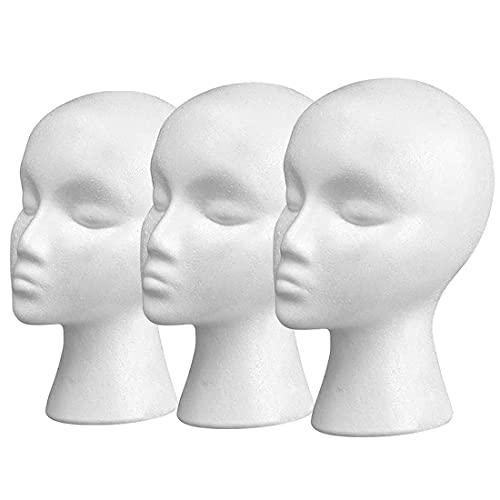 11" 3 Pcs Wig Head - Tall Female Foam Mannequin Wig Stand and Holder for Style, Model And Display Hair, Hats and Hairpieces, Mask - for Home, Salon and Travel