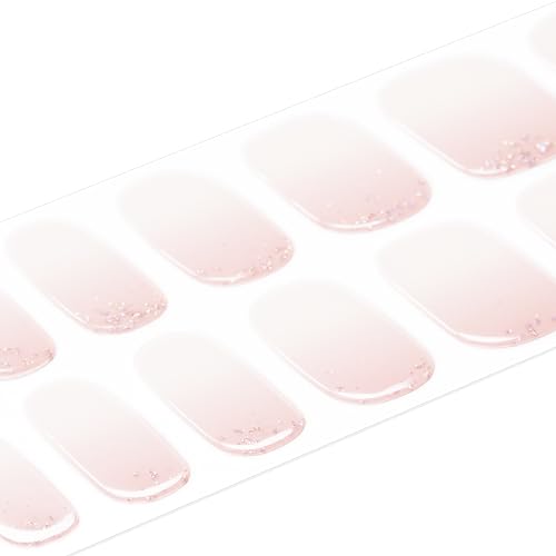 DANNI & TONI Semi Cured Gel Nail Strips French Ombre (in The Mood for Love) Pink White Ombre Nail Strips 28 Stickers Gift for Women