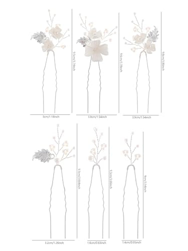 Handmade Pearl Bridal Wedding Hair Pins 6Pcs White Flower Gold Leaf Pearls Clips Bridal Hair Accessories for Women Brides Bridesmaid