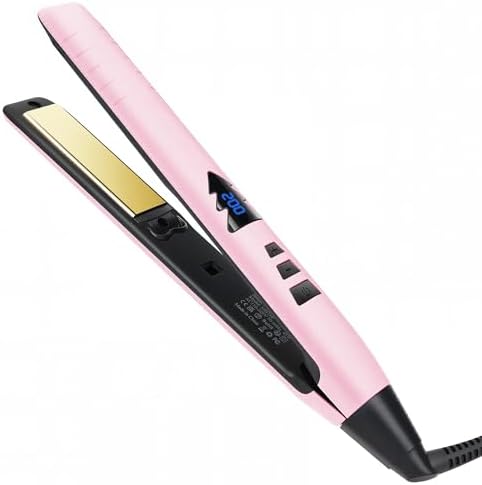1 Inch Hair Straightener, Flat Iron Straightener & Curler 2 in 1, Rapid 15-Second Heat-Up Titanium Ceramic Ionic Dual Voltage Straightener for Less Frizz, Shines and Smooth, Styling Tools (Pink)
