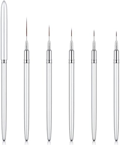 5PC Nail Art Brush Set - Long Lines, Liner, UV Gel Polish, Metal Handle, Sizes 7/9/11/15/25mm
