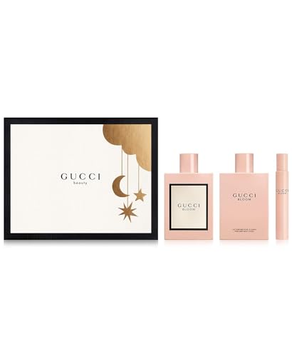 Gucci Bloom 3-Piece Set for Women, (3.4 Oz Eau De Parfum Spray + 3.4 Oz Perfumed Body Lotion+ 0.33 Oz Eau De Parfum Spray)