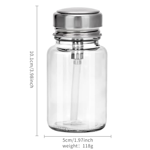 100ML Pump Dispenser Bottle, Cylindrical Metal Flip Cover Clear Glass Bottle for Nail Polish Remover, Makeup Remover, Alcohol