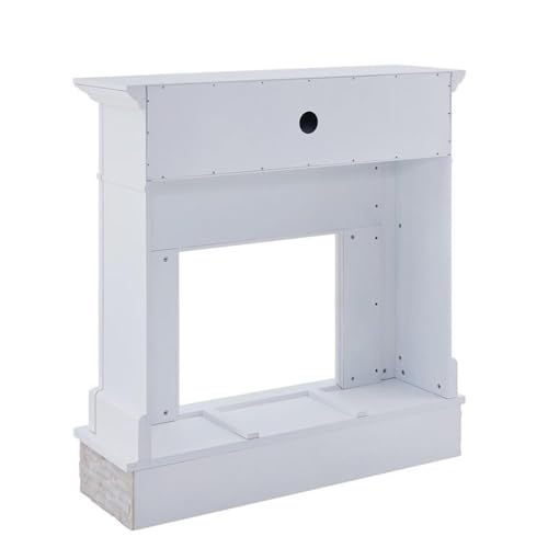 Bowery Hill Faux Stone Electric Fireplace TV Stand in White Finish