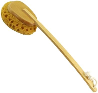 18'' Shower Body Brush Sea Sponge Long Wooden Handle Back Scrubber Bath Brush Gentle Exfoliating Lotion Applicator