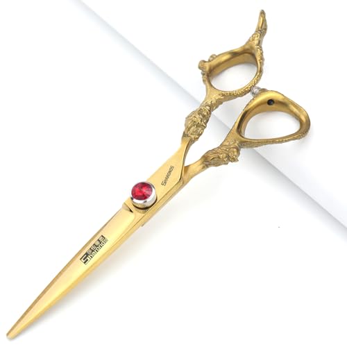 Hair Cutting Scissors Shears Professional Barber 6 inch Hairdressing Scissor Home Use for Man Woman Adults Kids Babies (6-inch flat shear-A)