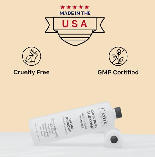 C CARE 100% Pure Acetone Nail Polish Remover | Professional Quality | Rapidly Removes Natural, Gel, Acrylic, and Glitter Nails | 16 Fl oz