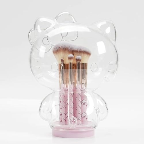 Impressions Vanity Hello Kitty 6 PCs Makeup Brush Set with Clear Cloche, Super Soft Brushes for Foundation, Face Powder, Blending, Eye Shadow with Cute Hello Kitty 3D Holder Organizer
