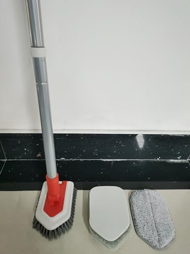JEHONN Shower Cleaning Brush, Tub Tile Scrubber with Telescopic 51 inches Long Handle, 4 Scrub Heads for Bathroom Bathtub Floor Baseboard Sink Toilet