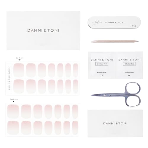 DANNI & TONI Semi Cured Gel Nail Strips French Ombre (in The Mood for Love) Pink White Ombre Nail Strips 28 Stickers Gift for Women
