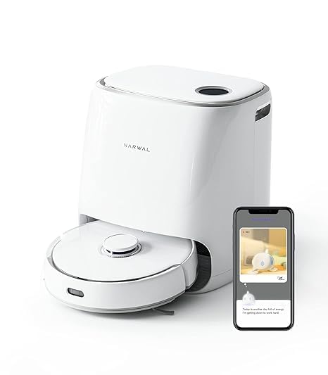 NARWAL Freo Mate Robot Vacuum and Mop Comb, Washing & Drying, Dirt Sense Ultra Clean, Auto Add Cleaner, LCD Display, Smart Swing, Arcuate-Route, WiFi, APP Control, White