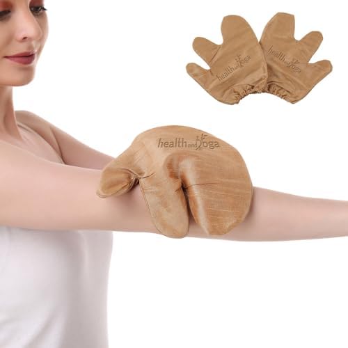 HealthAndYoga™ Silk Garshana Ayurvedic Massage Gloves - Electro Static Lymph Circulation Boost - 100% Natural Dry Skin Brushing and Exfoliation and Excess Fat Treatment - Mitt Style 1 Pair