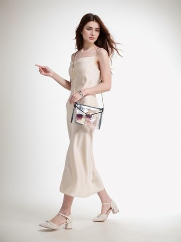 Clear Purse for Women Stadium Approved, Clear Crossbody Bag with Leather Edging for Concert Sports Events (Black - Gold Chain)