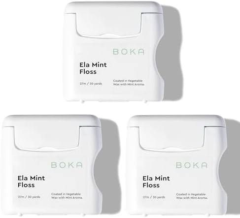 Boka Ela Mint Woven Dental Floss, Made from Natural Vegetable Wax, Teflon-Free and Petroleum-Free, 30 Yards of Waxed Floss (Pack of 3)
