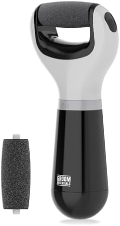 Groom Essentials Mens Callus Remover for Feet | Battery-Operated Electric Foot Callus Remover, Foot File | Pedicure Tools for Feet – 2 Spinning Pumice Heads for Cracked Skin | Pumice Stone for Feet
