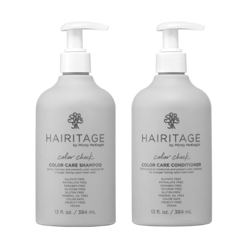 Hairitage Color Check Moisturizing Shampoo and Conditioner Set, UV Protection for Color Treated Hair, Prevent Color Washout, Fading, 13oz each (26oz total)