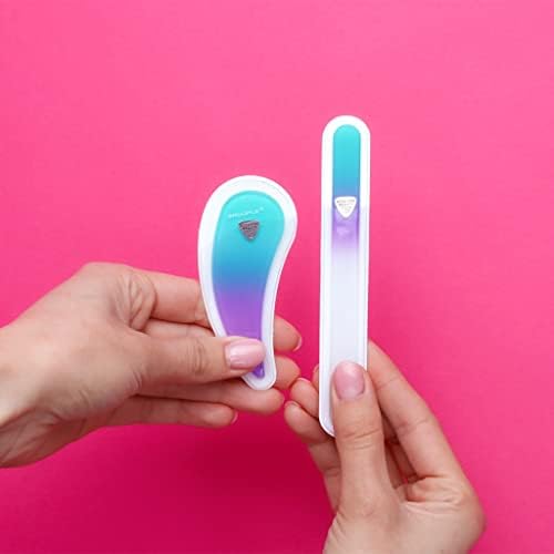 Bona Fide Beauty Ergonomic Nail File Set - 2PC Czech Glass Ergofile Set for Natural Nails and Acrylic Nails (Pastel Green and Violet)