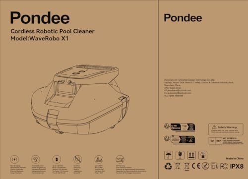Pondee X1 Robotic Pool Vacuum, Cordless Pool Cleaner with 120 Mins Runtime, Auto-Parking, 2.5h Fast Charging, Ideal for Above Ground Pool and Flat-Bottom Inground Pools up to 850 sq.ft