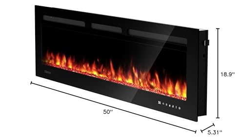Silonn 50″Smart Electric Fireplace Heater with App & Remote Control, 5300 BTU Heat Output, Ultra-Slim Wall-Mounted or Recessed Electric Fireplace Inserts with Timer, 20 Flame Colors,WiFi Enabled