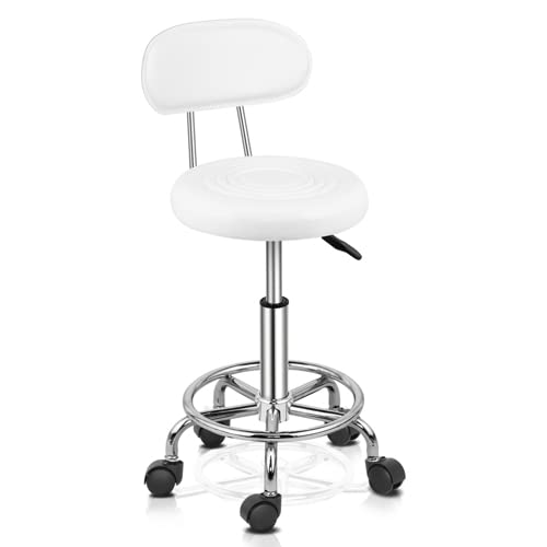 Bonnlo Adjustable Rolling Hydraulic Salon Chair Stool With Backrest,360-Degree Rolling Wheel,For Therapist Beauty Spa Hairdressi