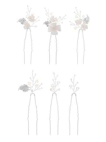 Handmade Pearl Bridal Wedding Hair Pins 6Pcs White Flower Gold Leaf Pearls Clips Bridal Hair Accessories for Women Brides Bridesmaid
