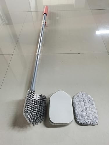 JEHONN Shower Cleaning Brush, Tub Tile Scrubber with Telescopic 51 inches Long Handle, 4 Scrub Heads for Bathroom Bathtub Floor Baseboard Sink Toilet