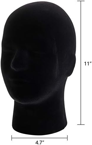 Hedume 2 Pack Mannequin Head Stand Model, Foam Black Velvet Male Wigs Display Model, Mannequin Manikin Head for Wig, Hat, Glasses
