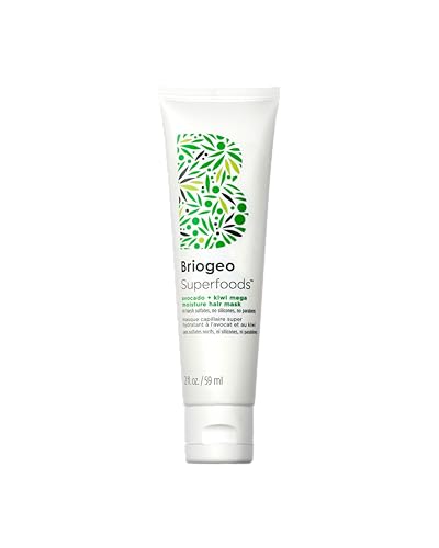 Briogeo Superfoods Avocado + Kiwi Mega Moisture Mask, Protein-Free, Deep Hydration, Enhance Shine, Moisturizing Mask for Dry Hair, Lock In Moisture, Vegan, Cruelty-Free