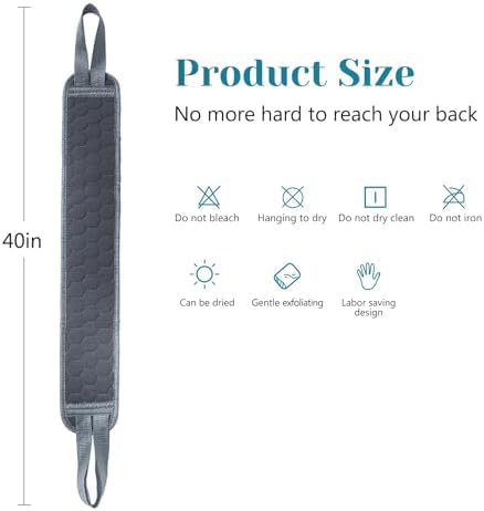 Inmorven Back Scrubber for Shower Exfoliating Body Scrubber 40 inch Double-Sided Back Exfoliator Scrub Towel, Bath Body Brush Widened Back Washer with Handle for Men and Women (Grey)