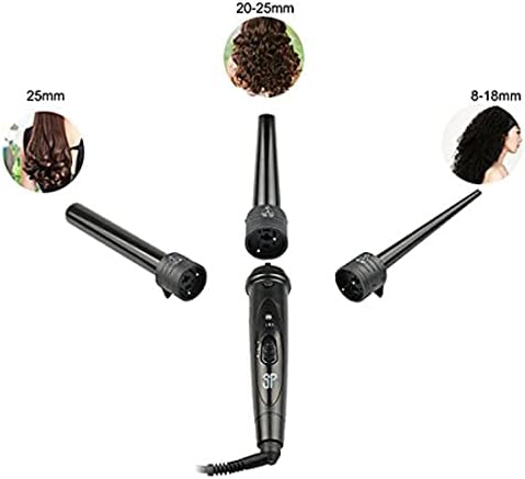 iMissiu Tourmaline 3 in 1 Curling Wand Set with 3 Interchangeable Curling Iron Ceramic Barrels with Heat Resistant Glove – Black