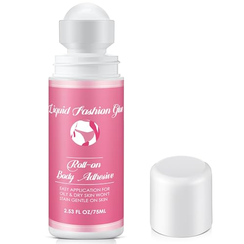 1 Pcs Roll on Body Adhesive for Dancers, 2.53oz Clear & Non Toxic Liquid Fashion Glue for Oily and Dry Skin, Sweat Resistant Body Adhesive for Compression Stocking, Wig Glue, Residue Free