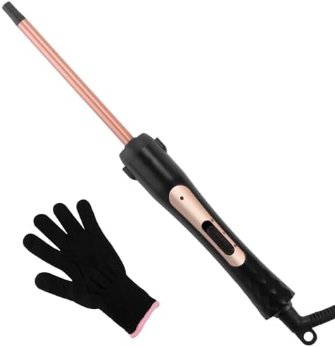 3/8 Inch Curling Wand Iron Small Curling Wand Tight Curls Tourmaline Ceramic Barrel for Short & Long Hair Skinny Wand Curler Styler with Clampless 350°F/410°F Temperature Adjustable