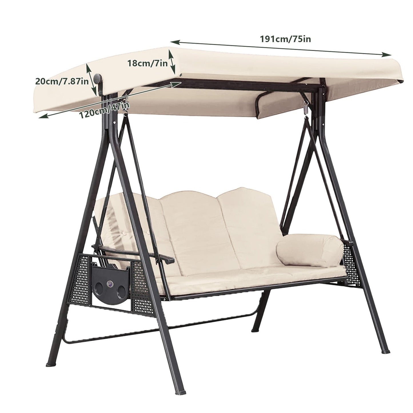 3-Seater Outdoor Balcony Swing Chair Cover, Outdoor Swing Replacement Cover, Durable Garden Swing Covers Suitable for Porches and Backyards