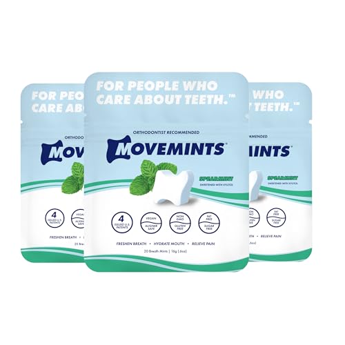 Clear Aligner Mints - Patented, Edible Alternative to Chewies - Freshen Breath and Improve Dry Mouth with Xylitol - Spearmint (3 Pack)