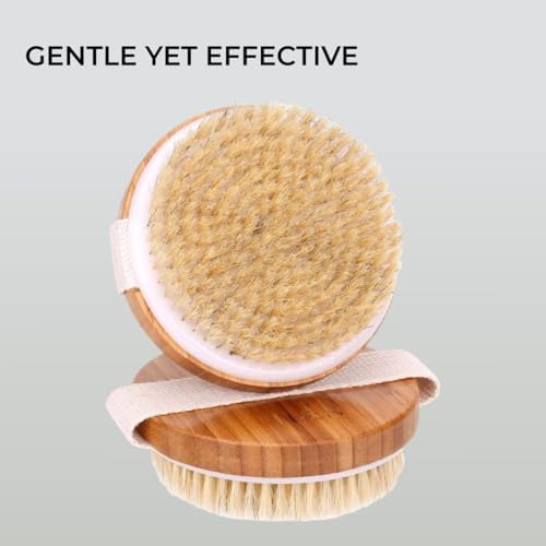 H&S Bamboo Body Dry Brush - Exfoliating Dry Brushing Body Brush - Exfoliator Brusher for Skin - Soft & Hard Bristles Massage - Use on Skin Face Facial - Scrub for Women and Men