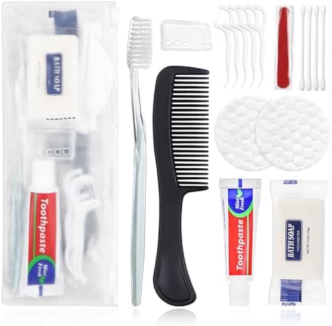 50 Sets Personal Hygiene Kit Bulk, Disposable Toothbrushes with Toothpaste Floss Comb Soap Cover and Vanity Kit, Toiletry Kits Homeless Supplies Bulk for Women,Men,Travel,Homeless