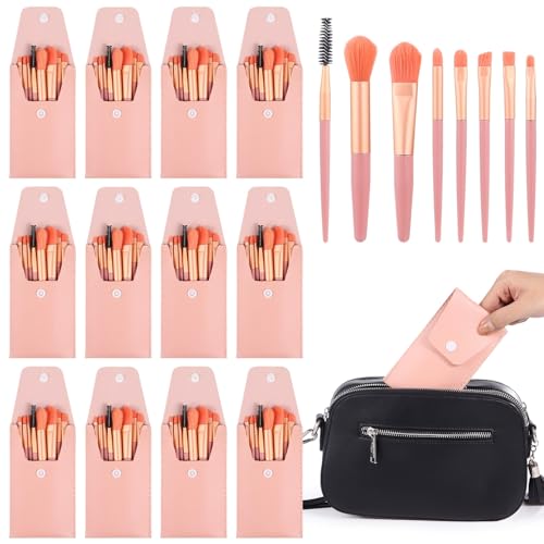 12 Sets Travel Makeup Brushes, Makeup Brush Bag with 8 Brushes, Bridesmaid Gift, Synthetic Fiber Makeup Brush, Foundation Blush Shadow Brush Set, Portable Makeup Brush Set for Weddings, Parties