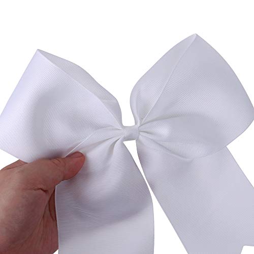 Hipcheer 20pcs 8" Large White Cheer Bows for Girls, Hand-made Grosgrain Ribbon Hair Accessories for Teen Girls Softball Cheerleader Sports (White)
