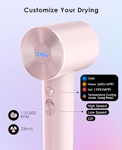 Hair Dryer, Negative Ionic Hair Dryers, High-Speed Blow Dryer with 110, 000 RPM Brushless Motor, Fast Drying Lightweight Travel Hairdryer, Low Noise Home Hair Dryer with Smooth Nozzle