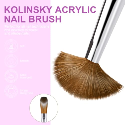 4PCS Kolinsky Nail Brush Set - 6/8/12/16. Oval Shaped Acrylic Powder Nail Design Tools for Professional Manicure DIY