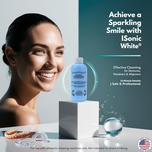 iSonic White CSDW01 Denture/Retainer Cleaning Crystal to Remove Stains, Buildups for all dental/sleep apnea/clear appliances, 8OZ bottle