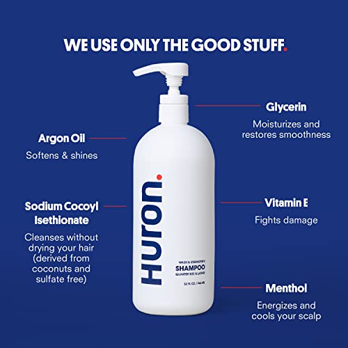Huron Men's Fresh Scent Daily Shampoo - Keeps Hair Full & Strong - Nourishing Shampoo for Men's Hair with Argan Oil & Vitamins E and B7 - 32oz
