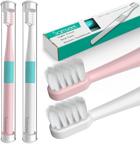 (2-Pack, White and Pink Sonic Electric Toothbrush Lasting for 90 Days Travel Essential Waterproof Portable Mini Design for Daily Oral Care Business Travelling and Holiday Use