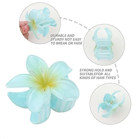 10 Pcs Hawaiian Plumeria Hair Clips, Flower Claw Clips for Thick and Thin Hair, Non-slip Beach Hairpins for Women