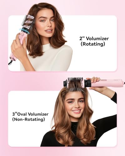 2-in-1 Blow Dryer Brush Set for Frizz-Free Blowout | 2-inch Rotating Hair Dryer Brush & 3-inch Hot Air Brush with Oval Barrel | 1000W for Fast Drying, Straightening, Volumizing & Smoothing